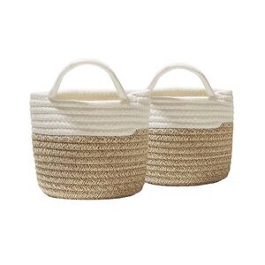 Summer & Rose Hanging Mini Baskets Set of Two Tan White Storage Cosmetics Woven